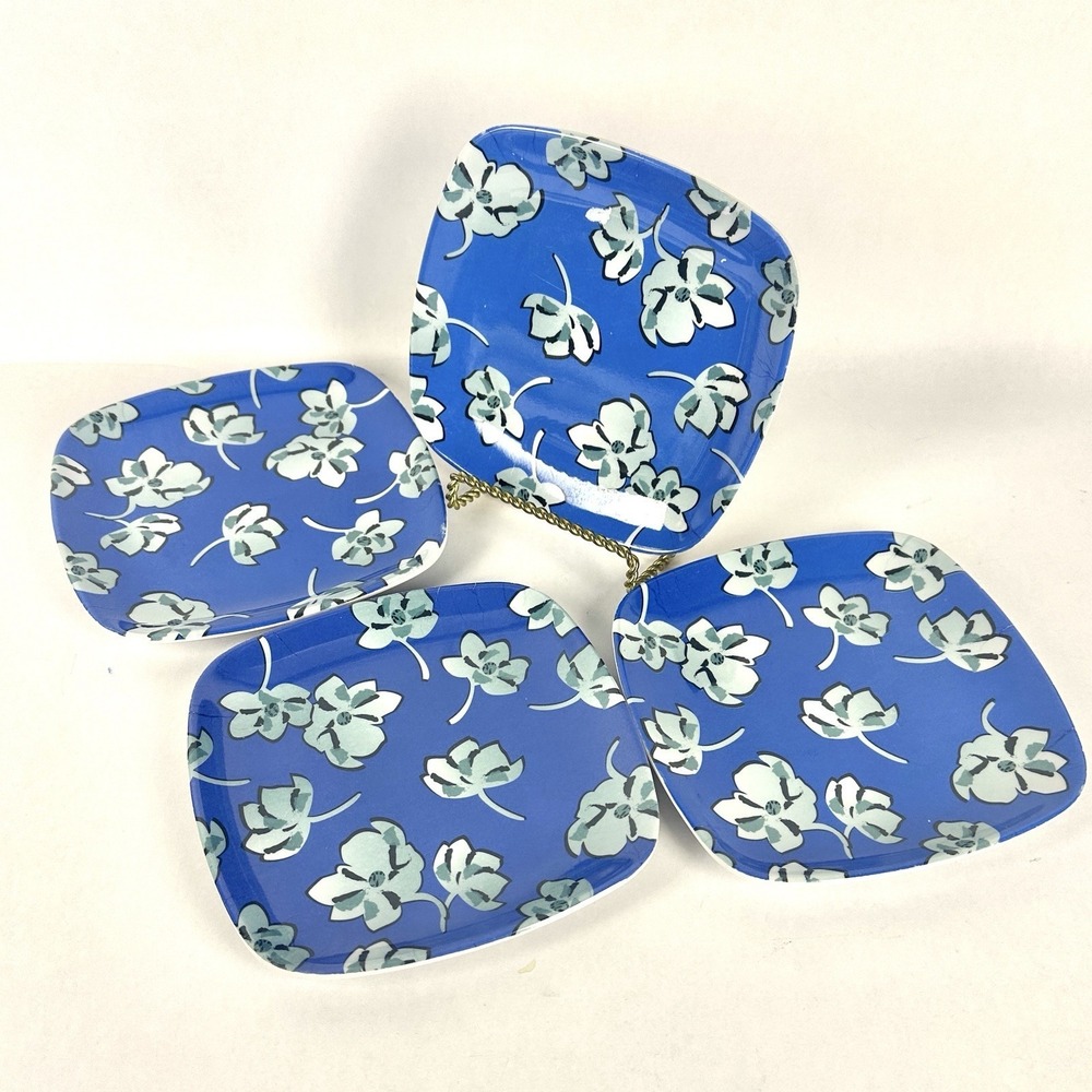 Crofton Set of 4 Melamine Blue Floral Print Salad Plates